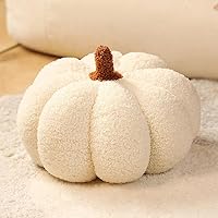 Vista 3 de Srutirbo Almohadas de vellón de peluche con forma de calabaza, lindo cojín en forma de 3D para Halloween o decoración del hogar (11 pulgadas, blanco)