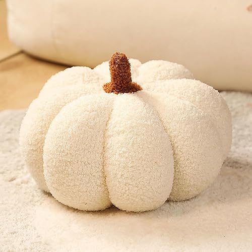Miniatura 3 de Srutirbo Almohadas de vellón de peluche con forma de calabaza, lindo cojín en forma de 3D para Halloween o decoración del hogar (11 pulgadas, blanco)