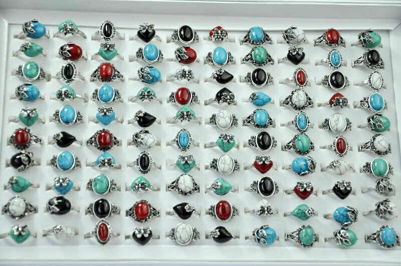 XSWLKJ Lotes al por mayor 30pcs anillos de acero inoxidable para mujer al por mayor lotes mezclados anillo de piedra natural