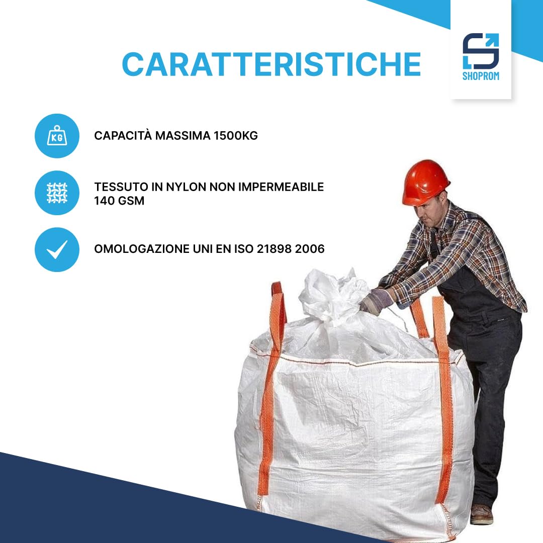SHOPROM Bolsas de jardinería homologadas BigBag 1000 kg de polipropileno resistentes y reutilizables para eliminación de materiales de construcción y agrícolas ideales para almacenamiento (cierre de