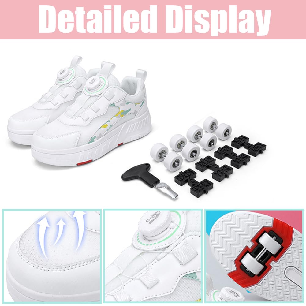 Hixingo Chaussure a Roulette pour Fille Garçons, Chaussures a roulettes avec Roues Chaussures de Skateboard, Patins à roulettes Lacet Revolve Basket à roulettes