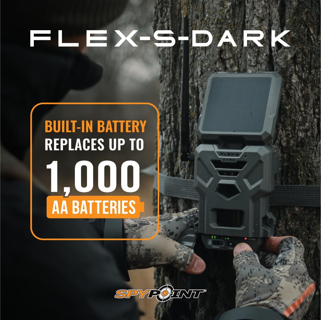 SPYPOINT Flex-S-Dark Solar Cellular Trail Camera – Built-in Solar Panel, 40MP Photos, 1080p Videos + Sound, No-Glow Game Camera, Night Vision, Motion Activated Trail Cam