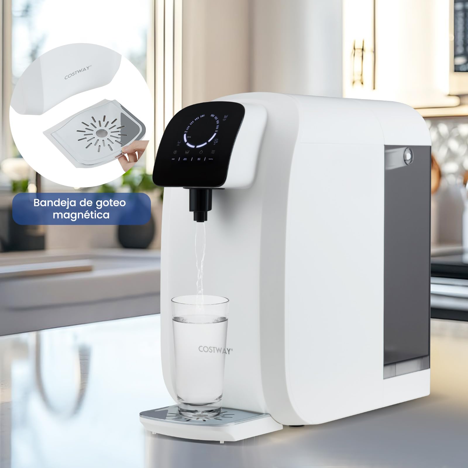 GOPLUS Purificador de Agua de Encimera con Filtración en 5 Etapas, Sistema de Ósmosis Inversa RO + PPC con Luz UV, Filtración Potable sin Instalación 4:1 de Agua Pura para Drenar