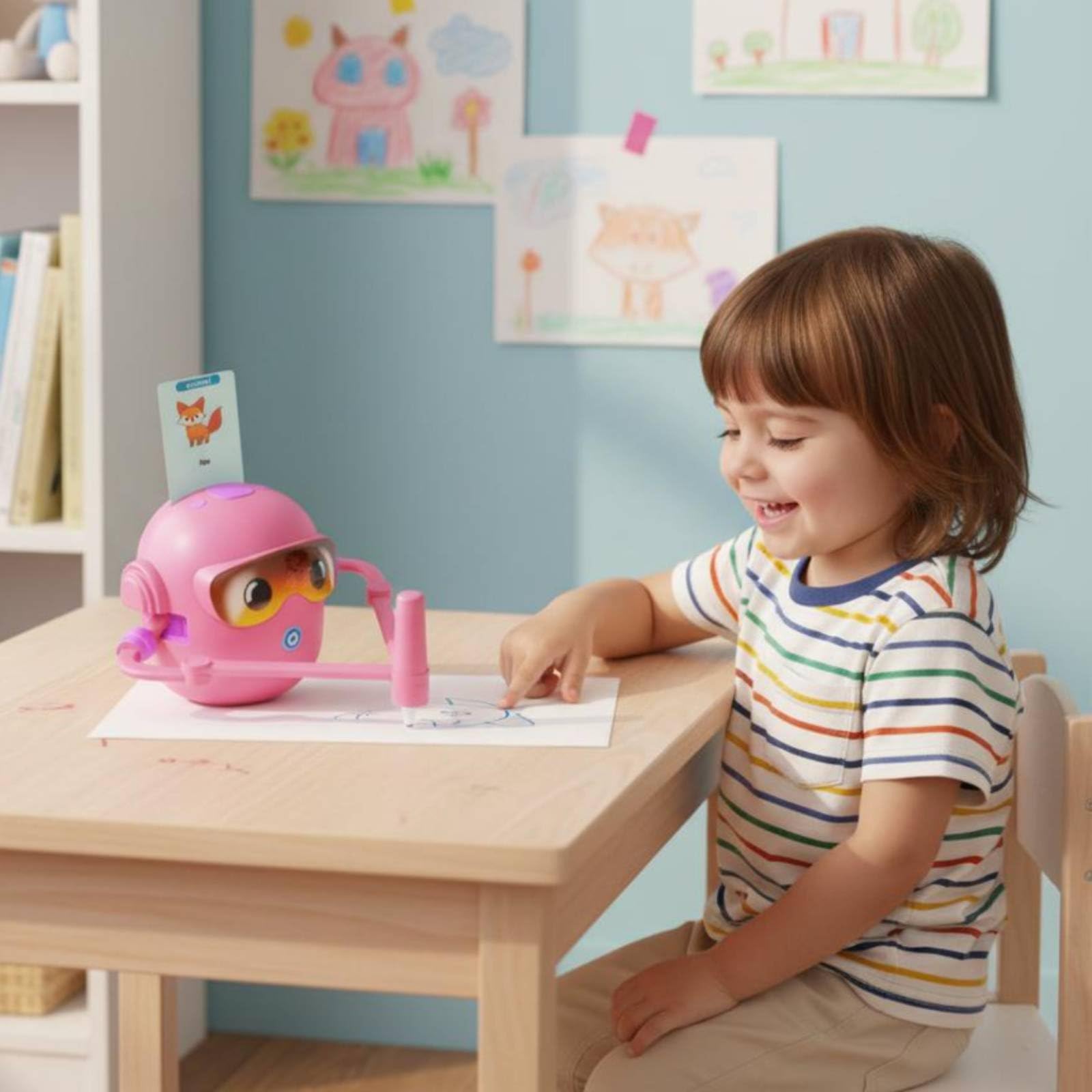Robot da Disegno per Bambini Giocattolo Formativo Istruzioni a Step Schede Didattiche Suggerimenti Vocali Ricaricabile Adatto Libero Bambini , Rosa