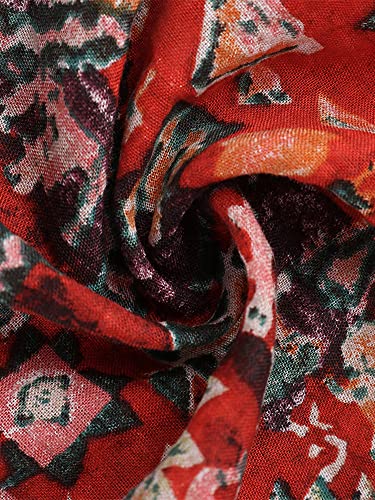 Women's Vintage Ethnic Print Linen Maxi Dress Summer Casual Loose Floral Boho Swing House Dresses Plus Size Red #TOP4