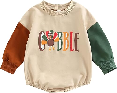 Miniatura 7 de FYBITBO Thanksgiving Baby Girl Boy Outfit Turkey Pullover Sweatshirt Romper Long Sleeve Onesie Cute Fall Clothes