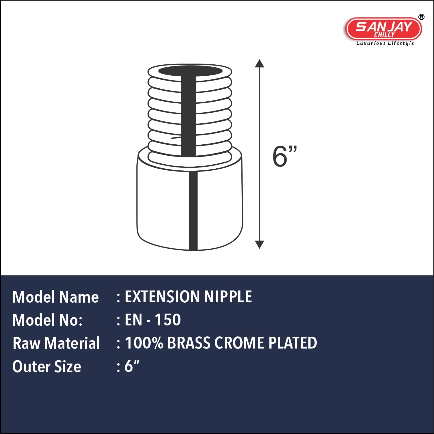 Sanjay Chilly Brass Extension Nipple for Bathroom Kitchen Plumbing Hardware Tools Pipe Fittings, Nipple Extention Connector Fitting Hex Bushing Adapter Nipple for Pipe Fittings (Full Brass 6 Inch) 1