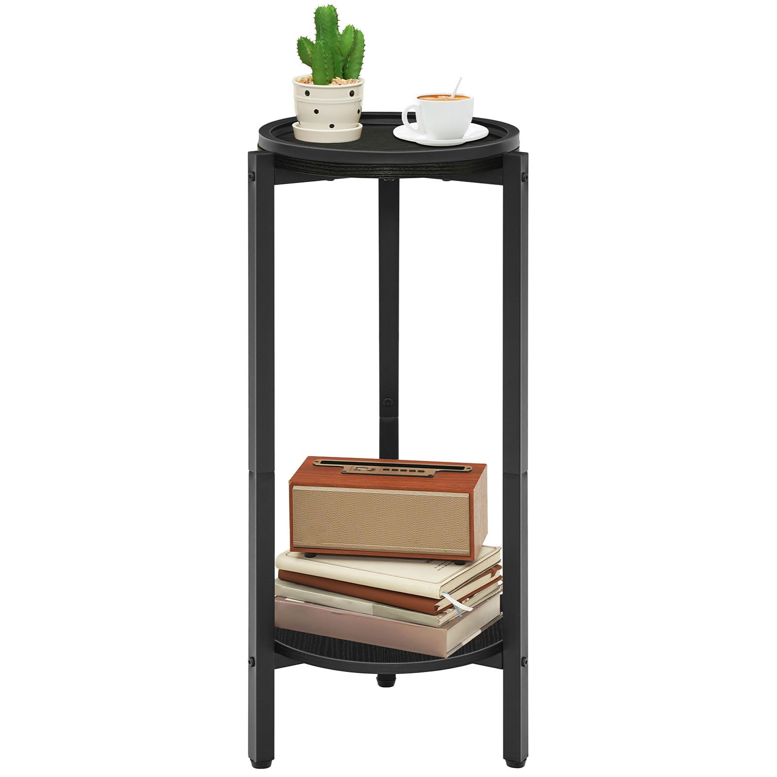 HOOBRO Tavolino Rotondo a 2 Livelli, Tavolino da Divano, Tavolino da Caffè, Tavolino per Bevande, Ideale per Piccoli Spazi, Soggiorno, Camera da Letto, Ingresso, Nero EBB167BZ01