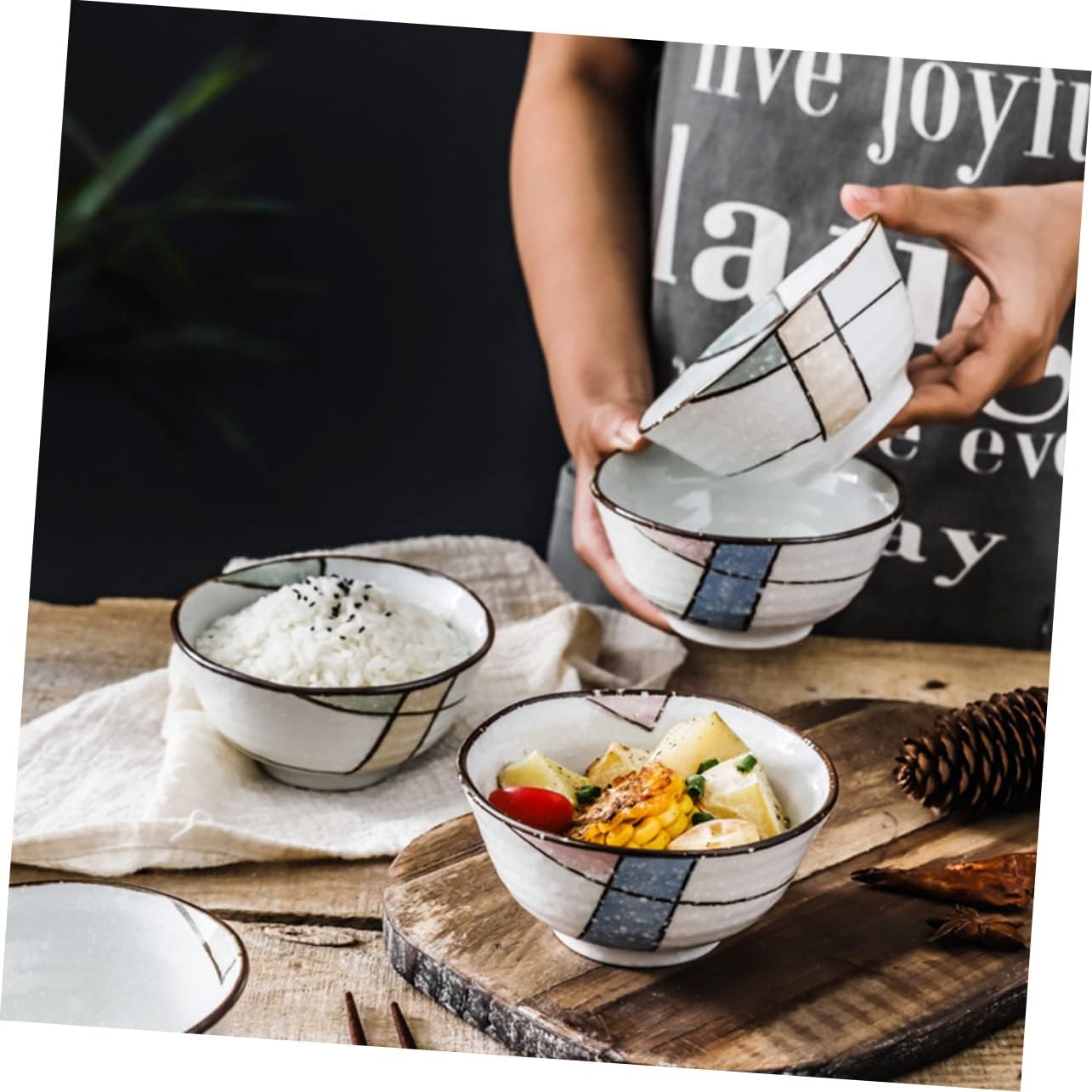 ABOOFAN 4pcs Ceramic Soup and Rice Bowls Creative Dinner Bowls Everyday Use and Colors Dishwasher and Microwave