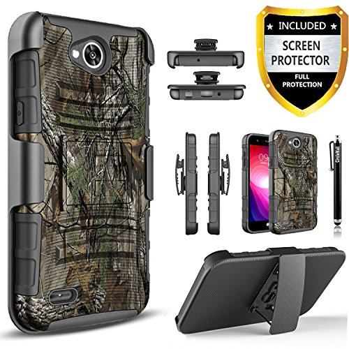 LG Fiesta 2 Phone Case, LG X Charge Case, LG X Power 2 Case, LG Fiesta LTE Case,Circlemalls [Combo Holster]Built-In Kickstand Bundled With [HD Screen Protector] Hybird Shockproof And Stylus Pen(Camo)
