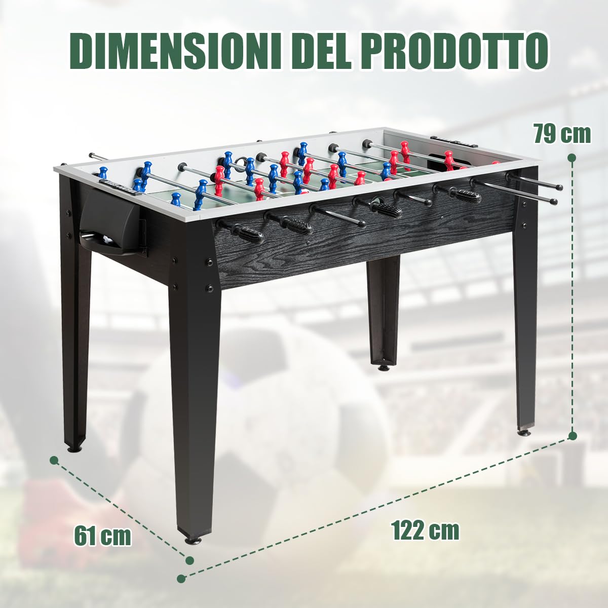 COSTWAY Calcio Balilla in Legno, Biliardino Professionale con 2 Palline 22 Giocatori e Segnapunti, Calcetto con 8 Aste per Adulti e Bambini, 122 x 61 x 79 cm