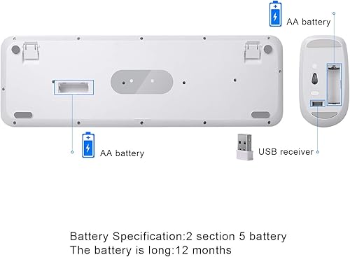 Miniatura 7 de Combo de teclado y mouse de máquina de escribir retro blanco, bonito teclado inalámbrico con teclas redondas retro, 2.4 GHz, teclado cremoso y