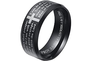 8MM Men's Stainless Steel Bible Verse Inspirational Cross Ring Spinner Ring
