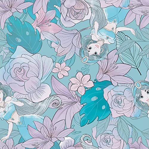 Premium Disney Princess Jasmine Floral Cotton Fabric - Soft Blue Fabric by the Yard for Creative Sewing Projects