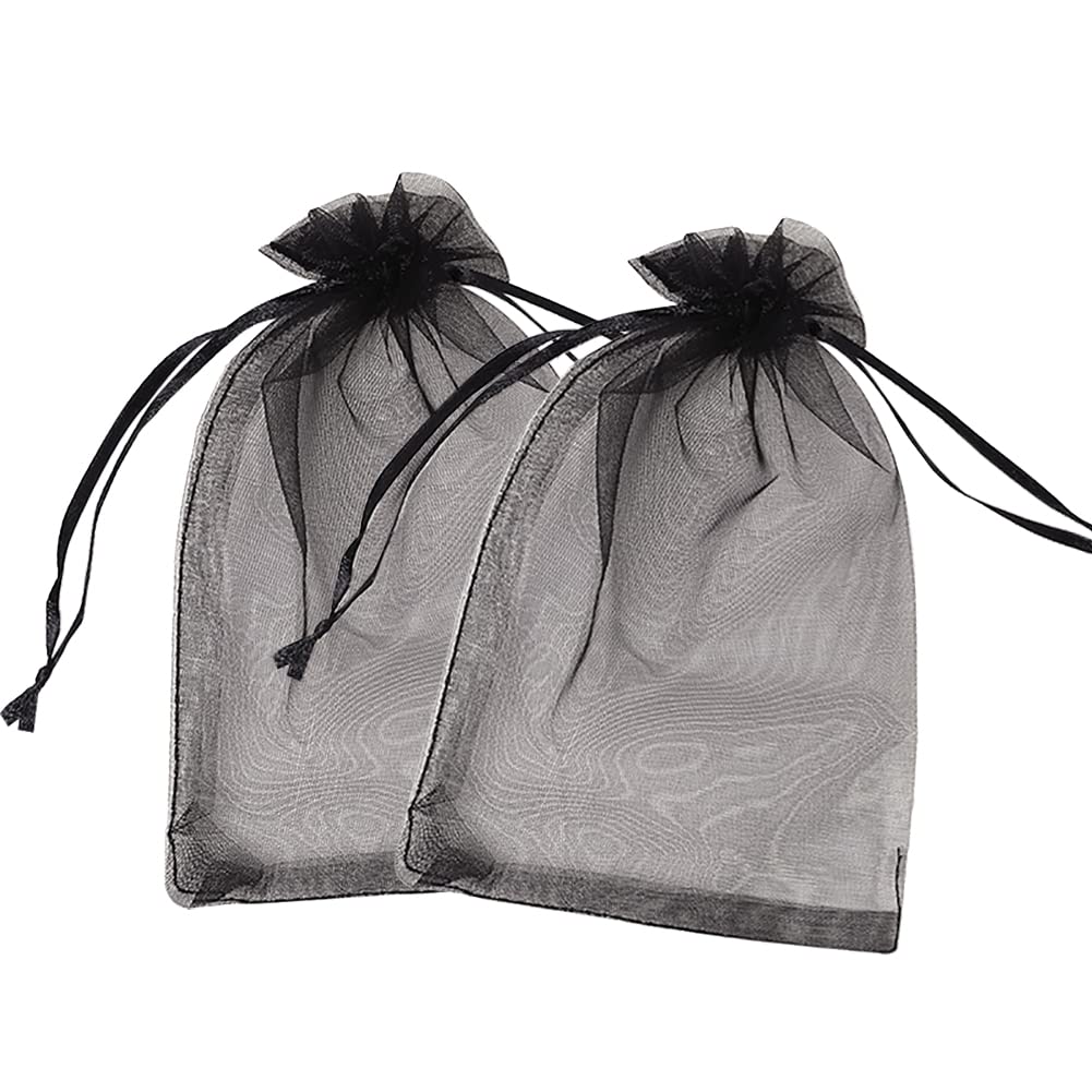 Hugede Black 100 Pcs 17 X 23Cm Organza Drawstring Bags Large Mesh Gift Pouches Jewelry Storage Sheer Bag Wedding Candy Pouch Party Favor Treat Bags