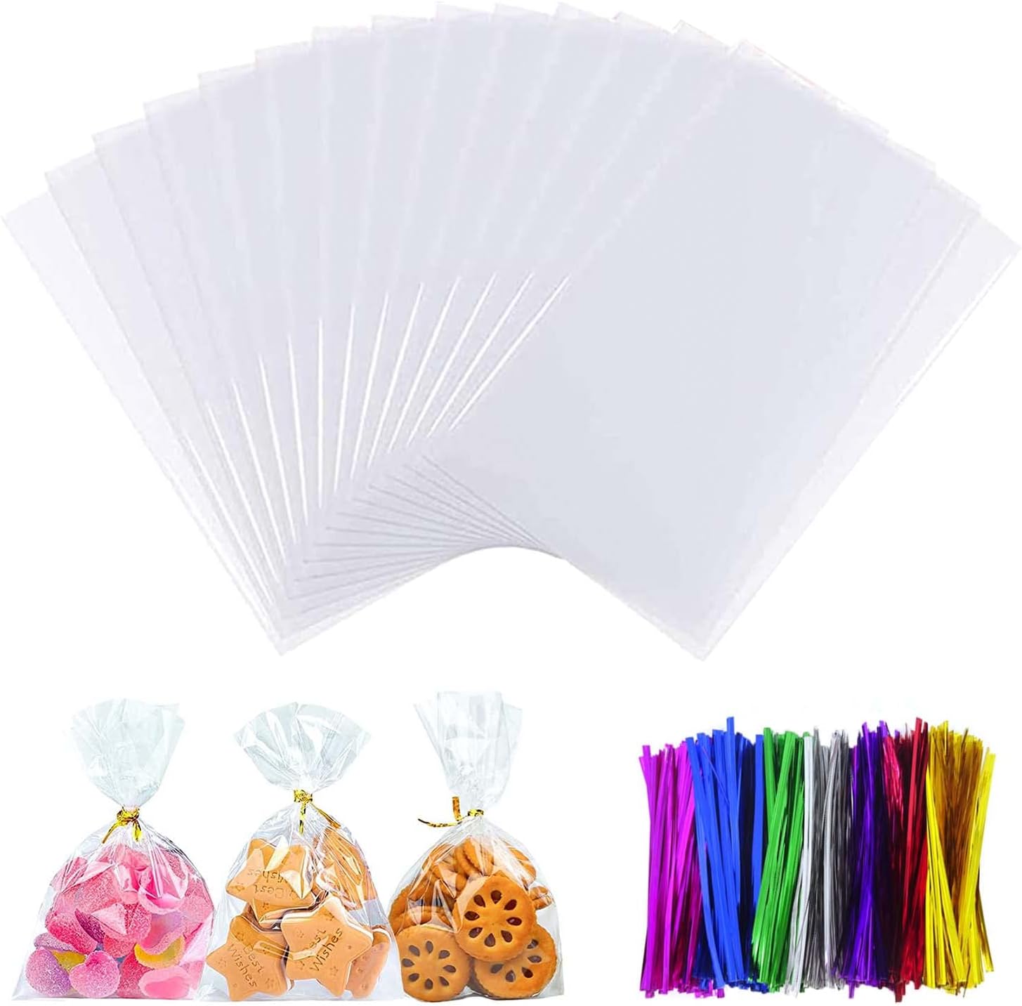 50 Pack Cellophane Bags, Food Cookie Bags Clear Cellophane Bags with 50