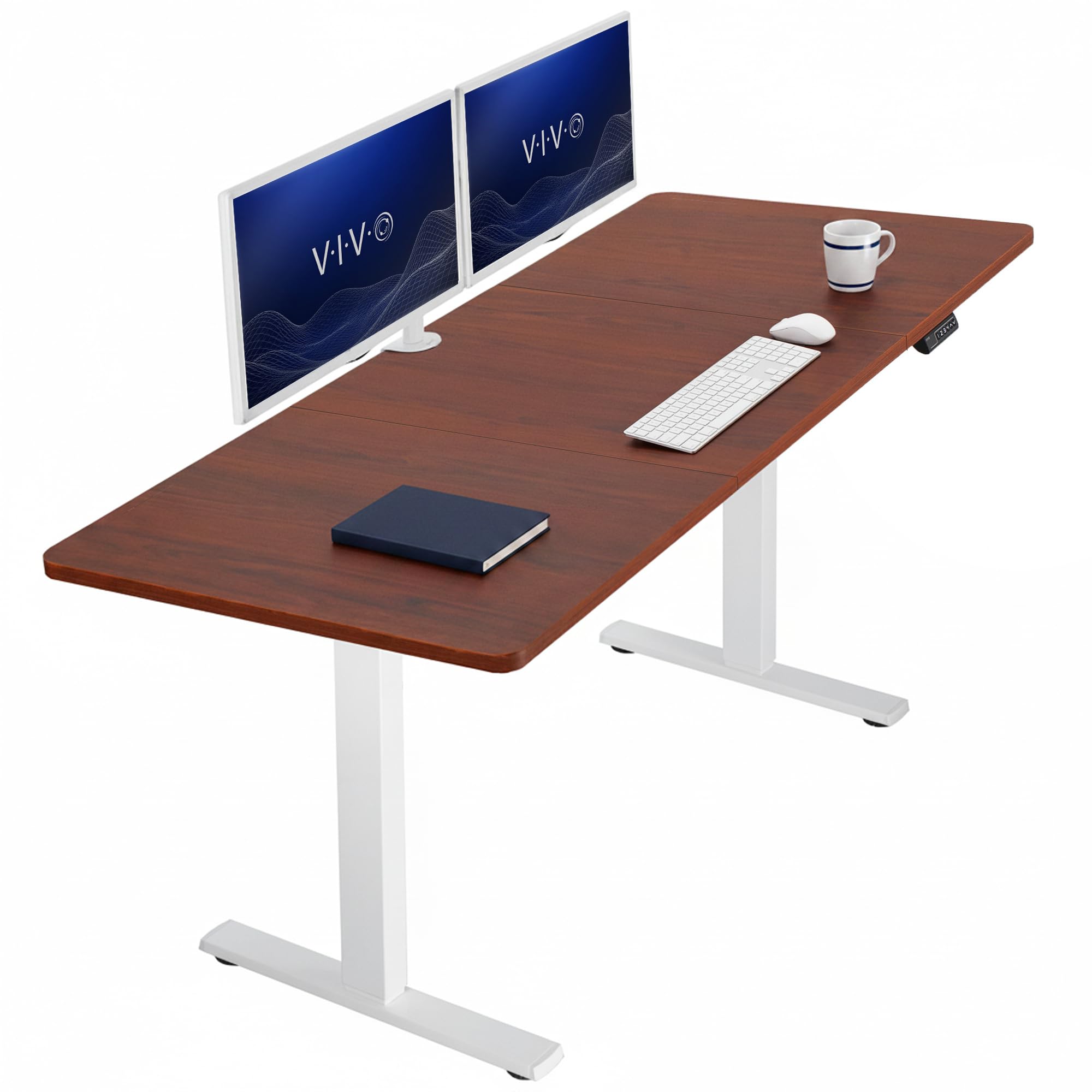 VIVO Electric 71 x 30 in Standing Desk, Memory Height Adjustment, 1B Series, Holds 220 lbs, Dark Walnut Top White Frame, DESK-KIT-1W7D