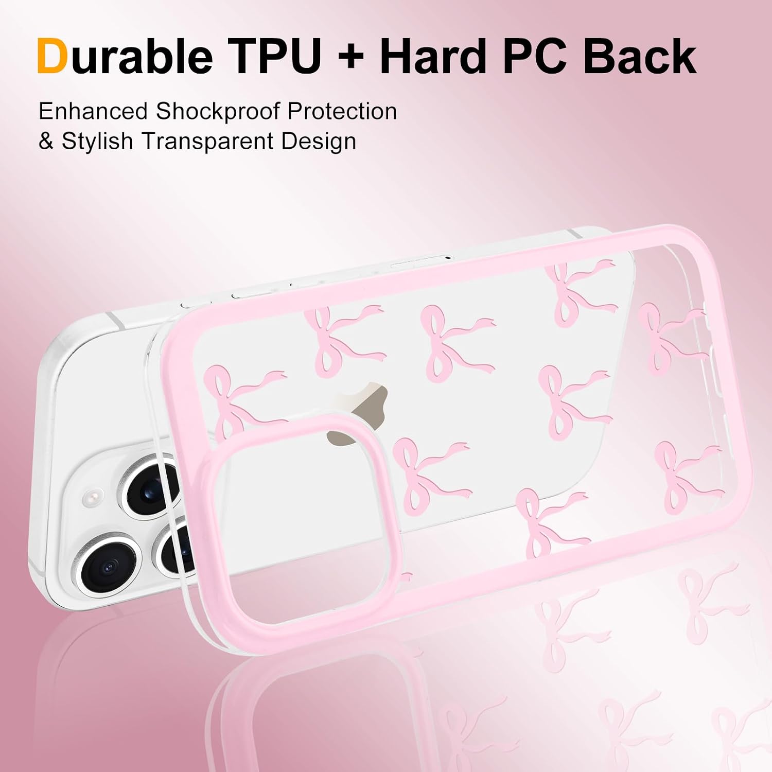LCHULLE Magnetic for iPhone 16 Pro Case Cute Clear Pink Bows Pattern image 3