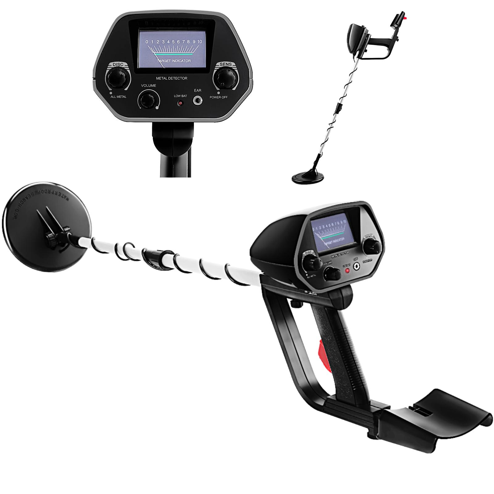 GiantexUK Detector de Metales, Kit de Detector de Alta precisión con Bobina de búsqueda Impermeable, vástago Ajustable de 77-107 cm, Monitor LCD, Disco y Todos los Modos de Metal, buscador de Tesoros