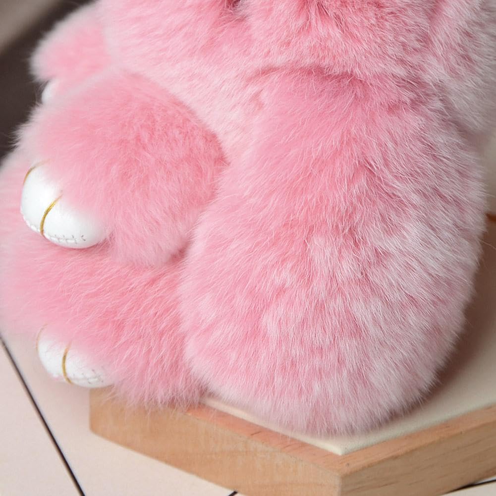 Menocetri Morbido Fluffy Coniglio Portachiavi Faux Fur Portachiavi Pompom Decorazione (beige