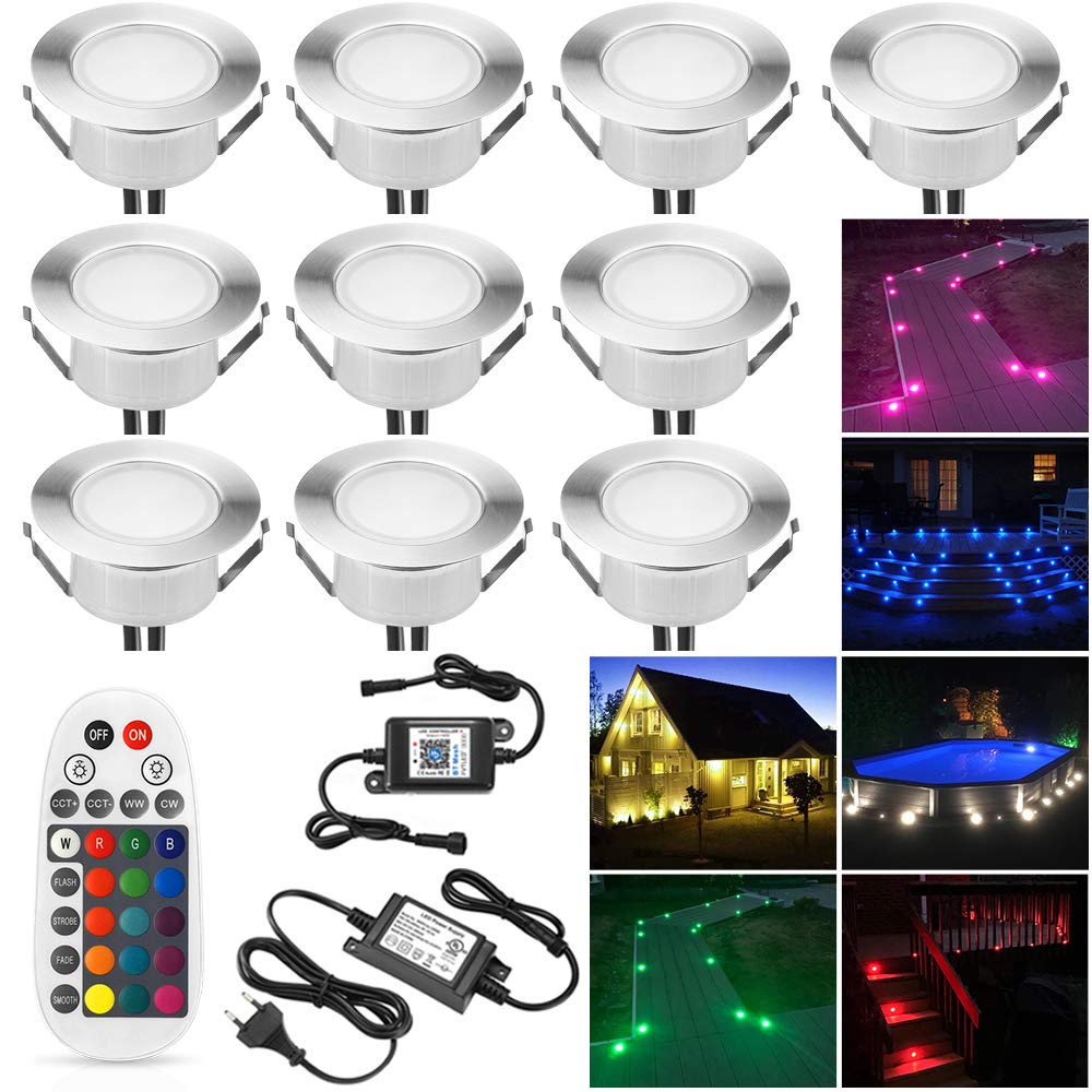10x Bluetooth RGB Spot Encastrable Exterieur Dimmable 1.5W Ø61mm IP67 Étanche 16 millions Intelligent de couleurs Spot led Extérieur Encastrable IntelligentKit Complet