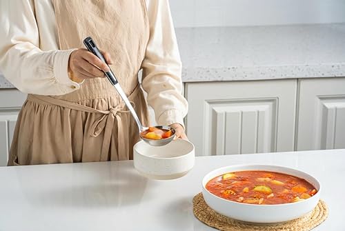 Miniatura 7 de Juego de 5 cucharas de cocina de acero inoxidable, cucharas grandes para servir con cucharón y cuchara ranurada, cucharas de metal para cocinar,