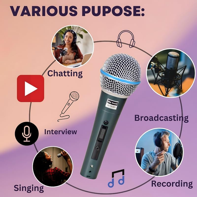Drumstone 𝟭𝟱 𝗬𝗘𝗔𝗥𝗦 𝗪𝗔𝗥𝗥𝗔𝗡𝗧𝗬 Professional Dynamic Vocal Microphone with Clip Mount, Multi-Purpose Mic, Singing Mic for Studio, Voice Recording Karaoke Mic