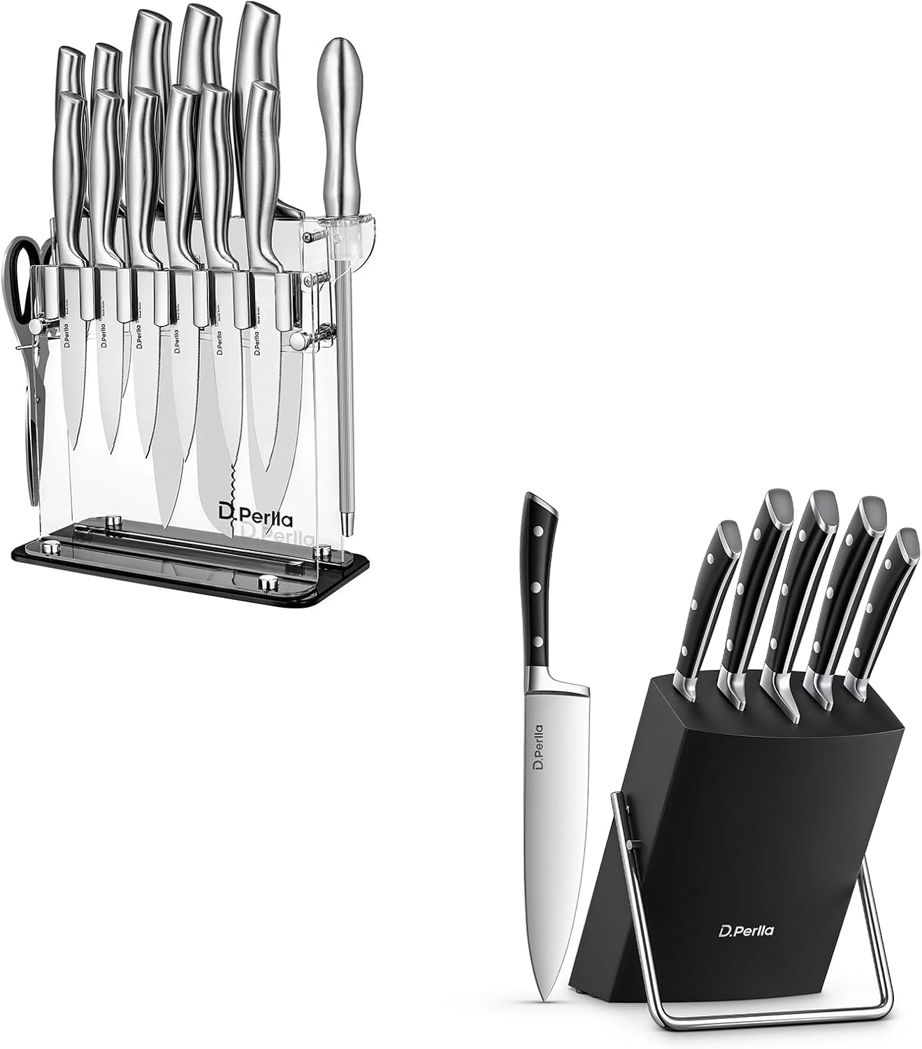 6 Pieces Small Kitchen Knife Set with Block, German Stainless Steel Knives Set and 14 Pieces Kitchen Knife Set with Clear Acrylic Knife Holder