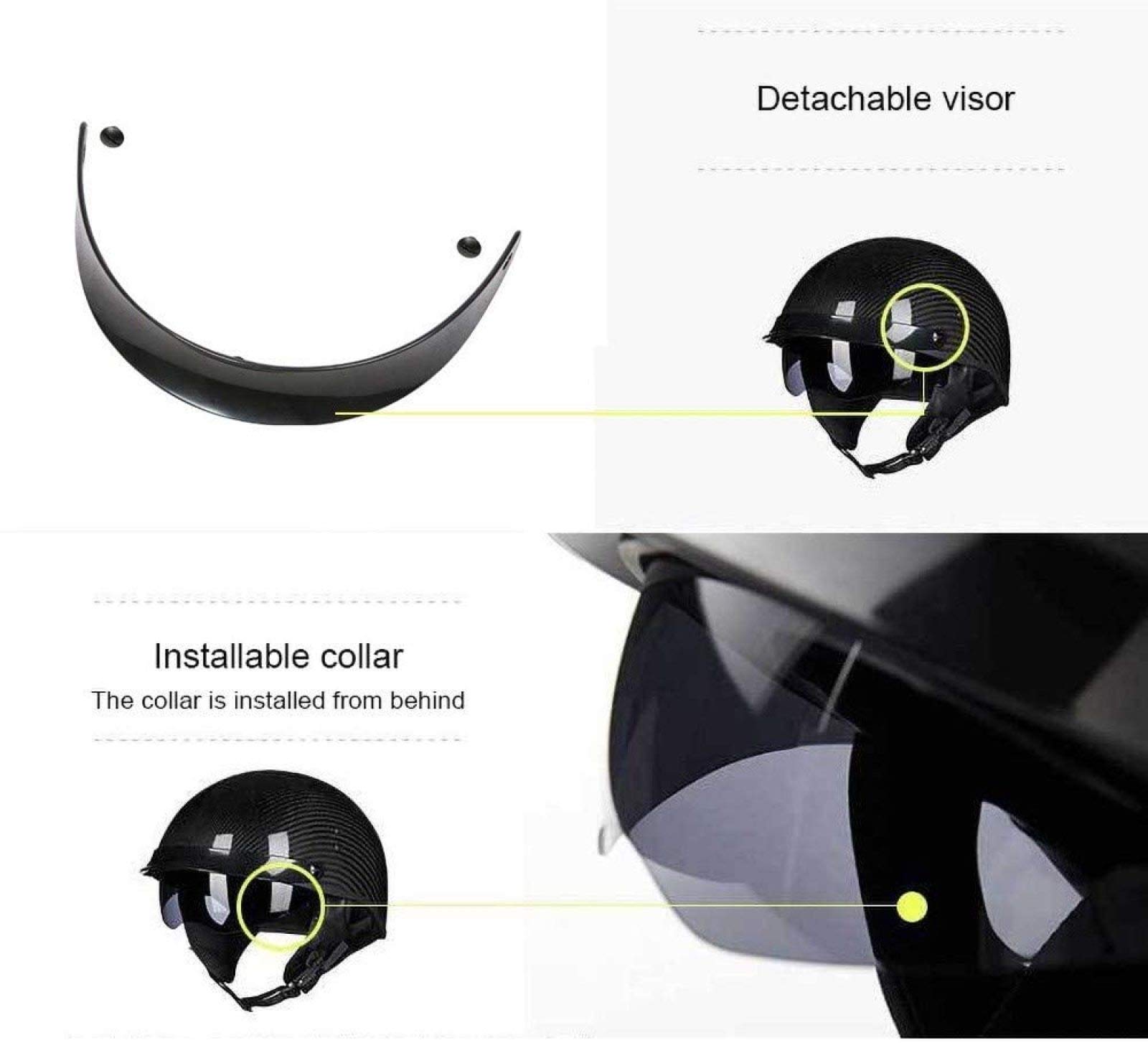 EBAYIN Motorradhelm Retro Harley Motorrad Carbon Carbon Halbhelm ECE-zertifizierter Cruiser Chopper Scooter Pilot Jet Helm Helm Mit Offenem Gesicht Unisex Eingebaute Schutzbrille,A-M=（57~58cm）