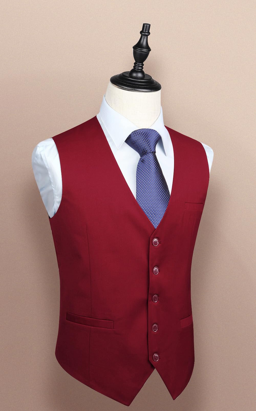 HISDERN Gilet per uomo in cotone bordeaux in cotone tinta unita con gilet formale da lavoro da uomo