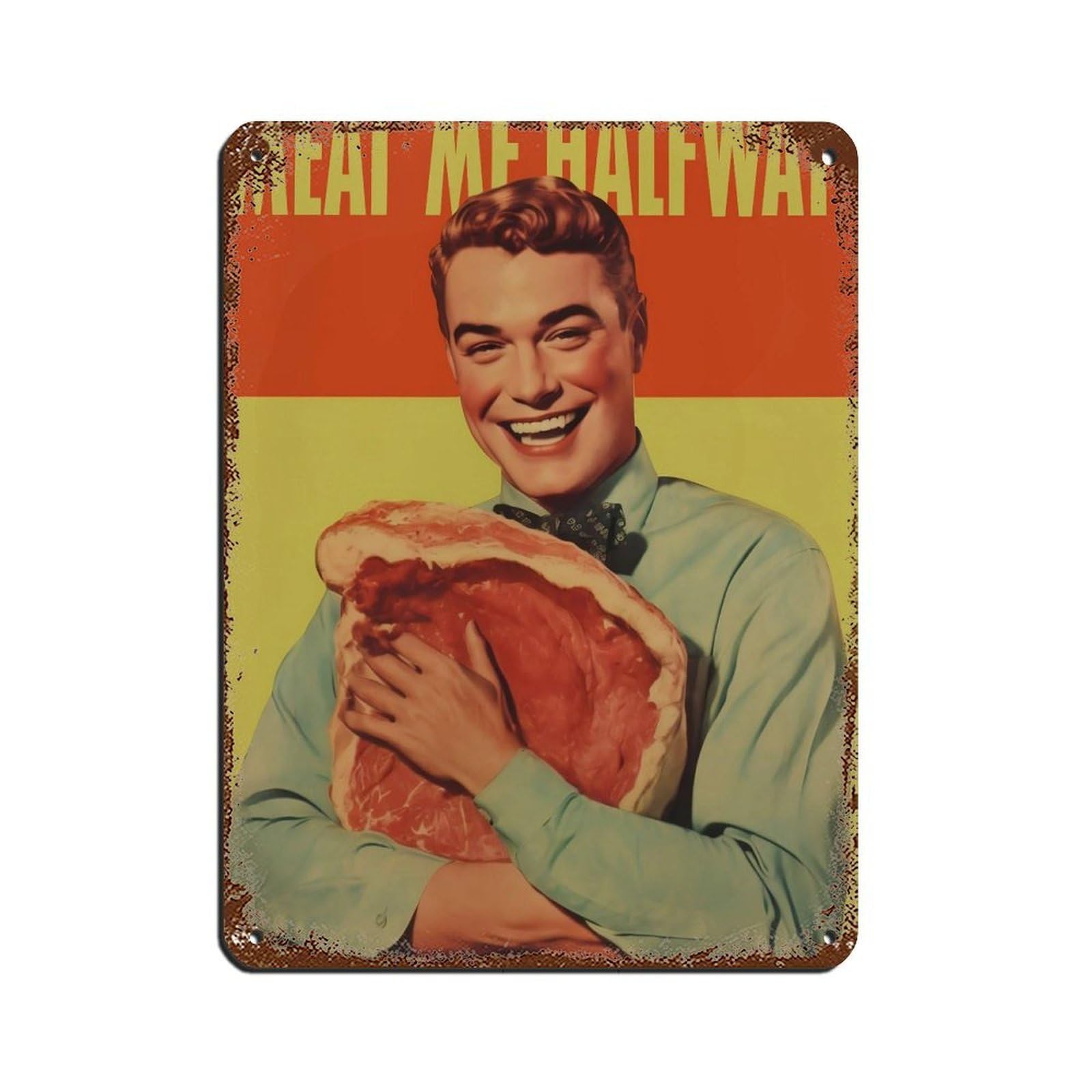 Wjwart Style Vintage Meats Raw Art Steak Retro Poster Metal Tin Sign Chic Art Retro Iron Painting Bar People Cave Cafe Family Garage Poster Wall Decoration 12X16inch(30X40cm)