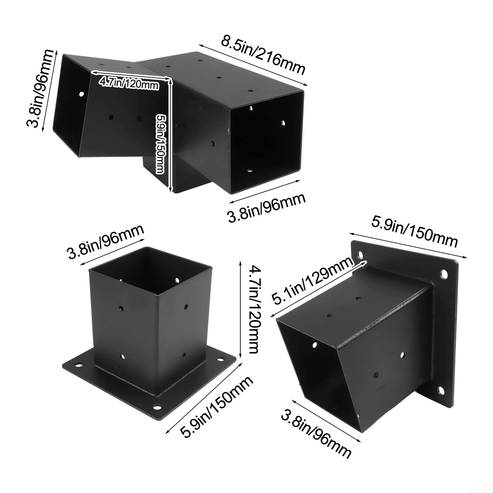 Schräge Dachpergola-Halterung, Wandhalterung für 4 x 4 Holz, rostbeständiger Stahl, Winkelverbinder für Veranda, Pavillon, Dachbalken, Befestigung, Outdoor-Holzrahmen, schwarz (links 15°-Set)