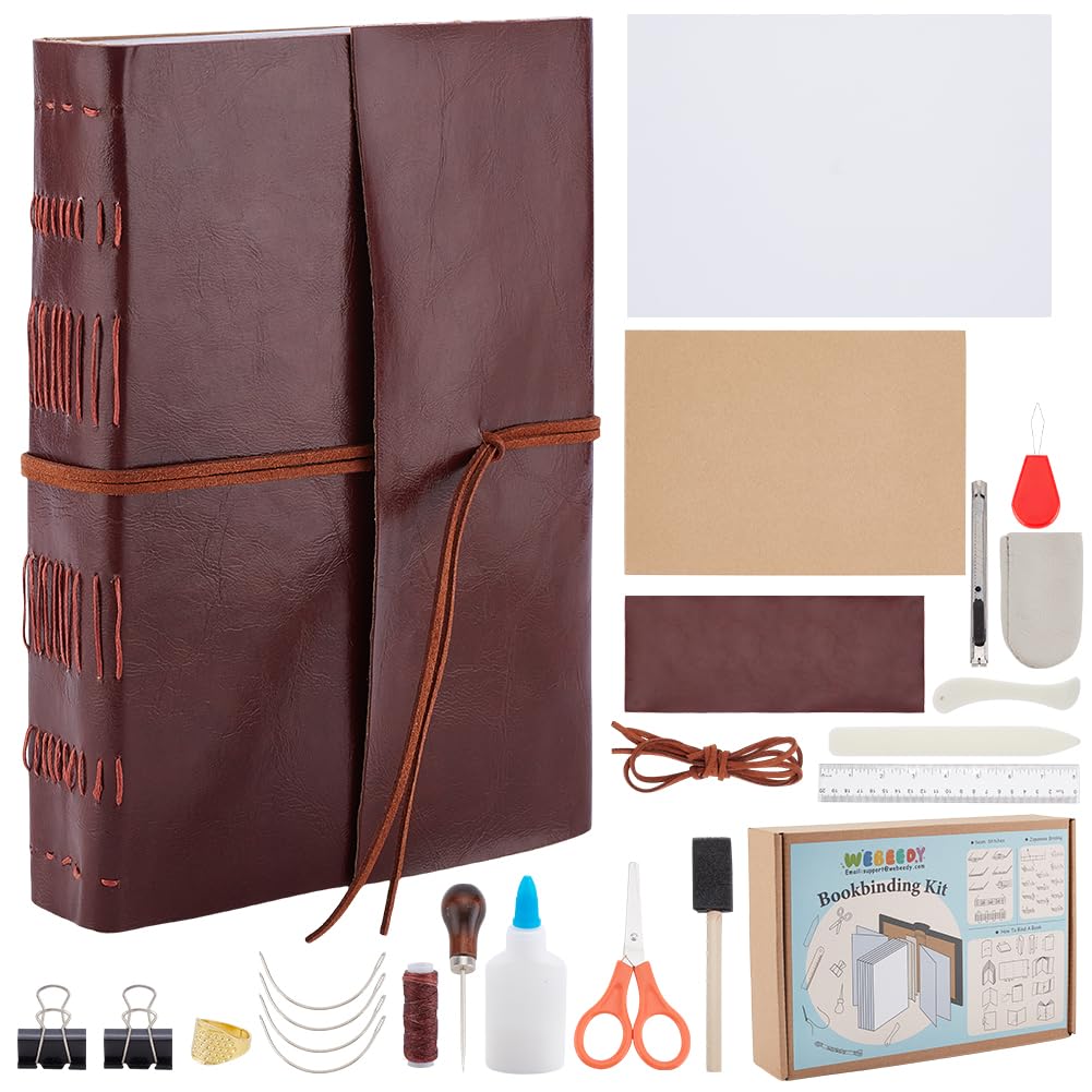 WEBEEDY Diario di viaggio copto fai da te per principianti, rilegatura a mano, set di strumenti per la rilegatura a mano, per adulti, fai da te, accessori per il compleanno, 15 x 21 cm (A5)