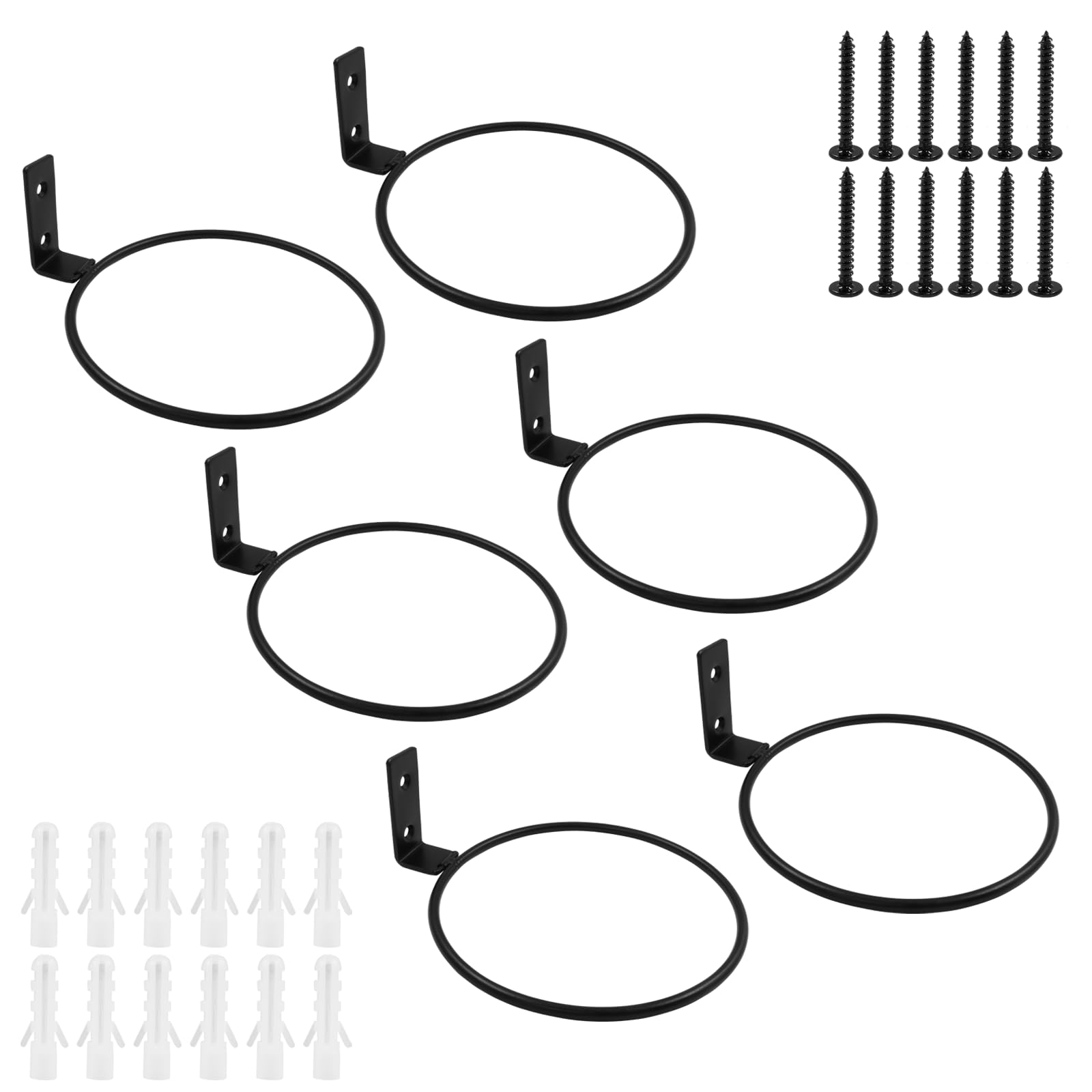 Biaungdo 15,2 cm Blumentopfhalter-Ring, 6 Stück Blumentopfaufhänger Wandmontage, Metall-Pflanzgefäß-Haken, mattschwarz, hängende Pflanzenständer-Ring-Haken, Wandhalterung für Außen, Innen