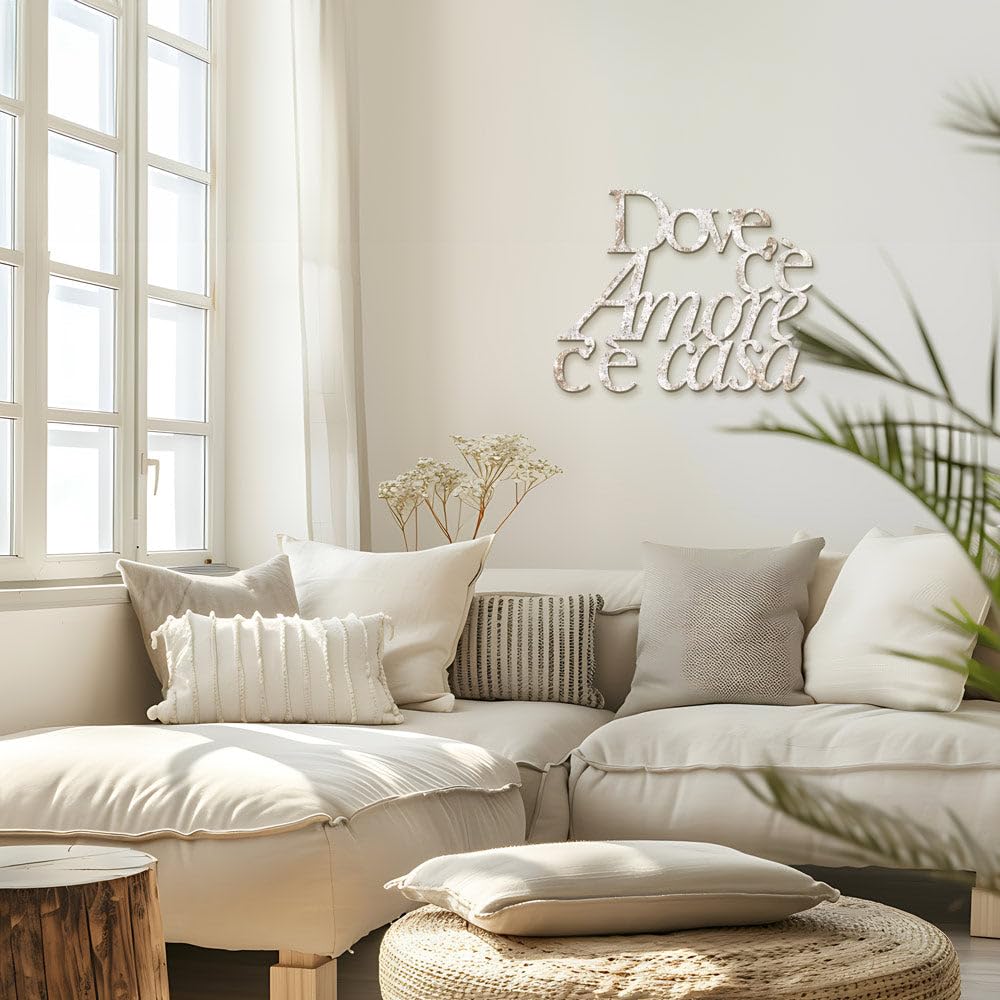 Scritta in Legno da Appendere per la Famiglia Dove c'è Amore c'è casa, Decorazione in Legno da Parete arredo Moderno per la casa, Made in Italy