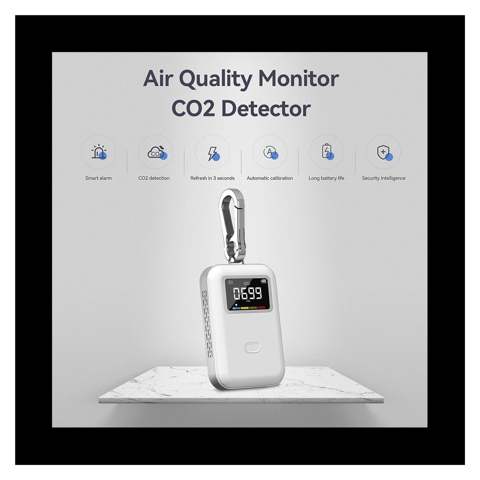 Misuratore Qualità dell'aria, Mini rilevatore di CO2, monitor a qualità 'aria, monitor di CO2 for viaggi in casa e interni, puoi utilizzarlo ovunque per Casa Cucina Ufficio Auto