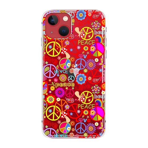 Blingy's Iphone 13 Case (6.1 Inch), Hippie Retro Floral Peace Sign Style Vintage Flower Design Transparent Soft Tpu Protective Clear Case Compatible For Iphone 13 6.1" (Peace Signs) #TOP2