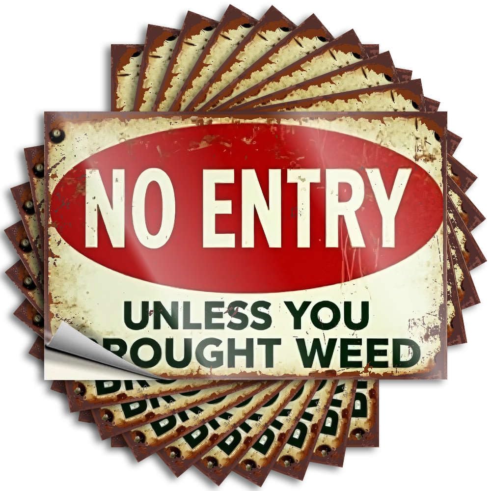 Restroom Accessories Helmet Stickers - No Entry Unless You Brought Weed Western Durable Sticker Easy Apply for Motorcross Decor(12X18CM)