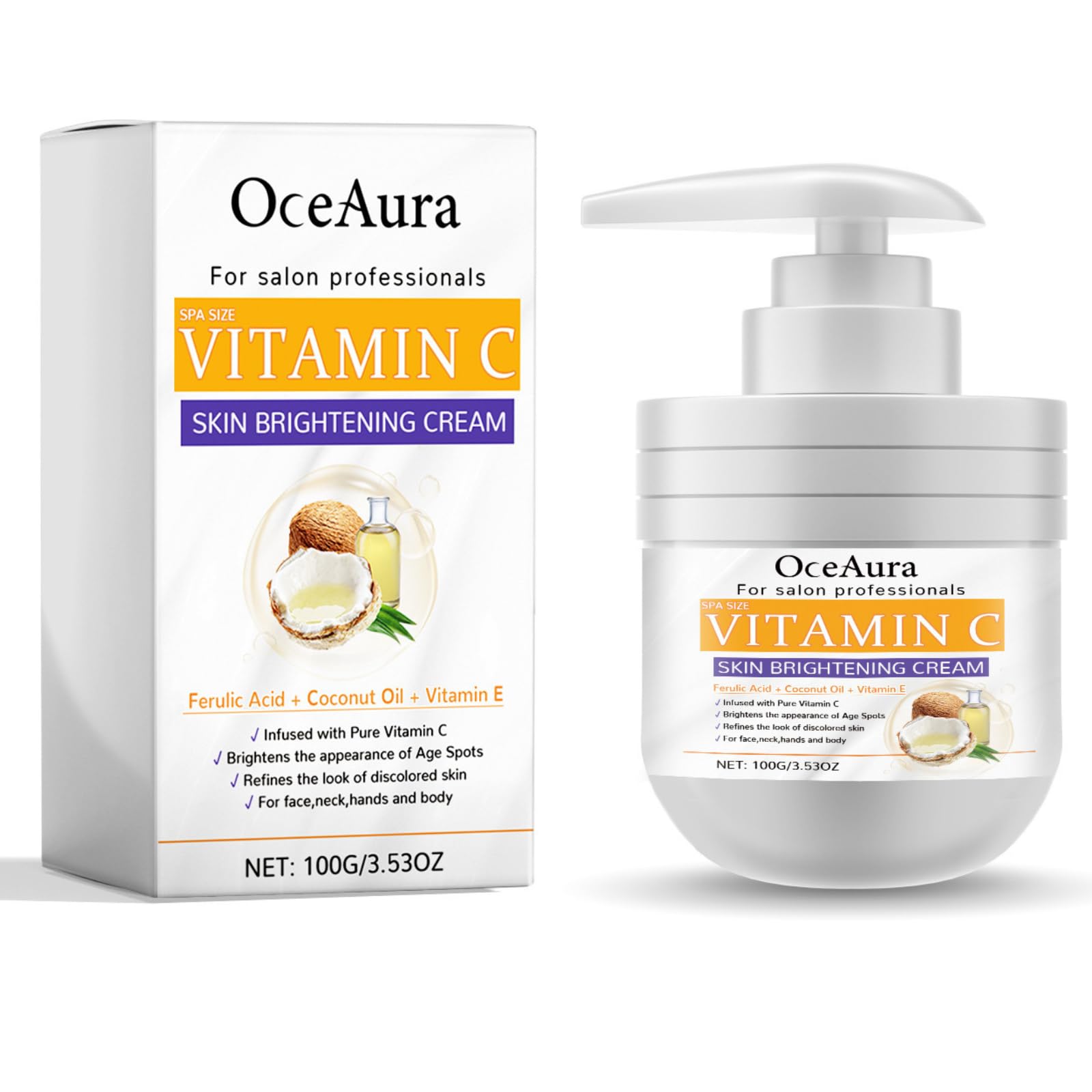 Vitamin C Body Moisturiser, Advanced Brightening Body Cream, Body Lotion With Coconut Oil+Vitamin E, Vitamin C Body Lotion For Dry Skin, Body Lotion Women&Men On Face, Hands, Body, Body Care 100g