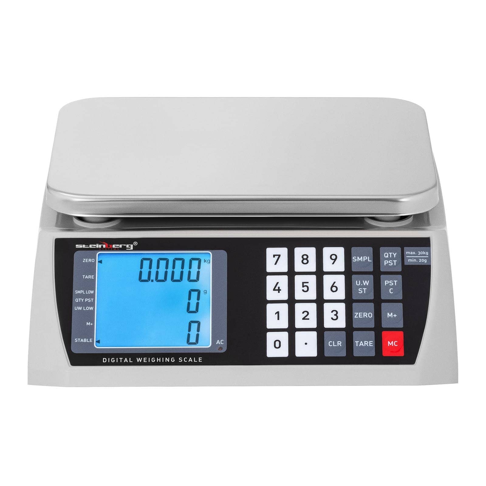 Steinberg Systems Balance Compteuse 30 kg / 1 g 22 x 17 cm 72 h d'Autonomie Appareil de Comptage Pèse-Pièces Pesée Industrielle