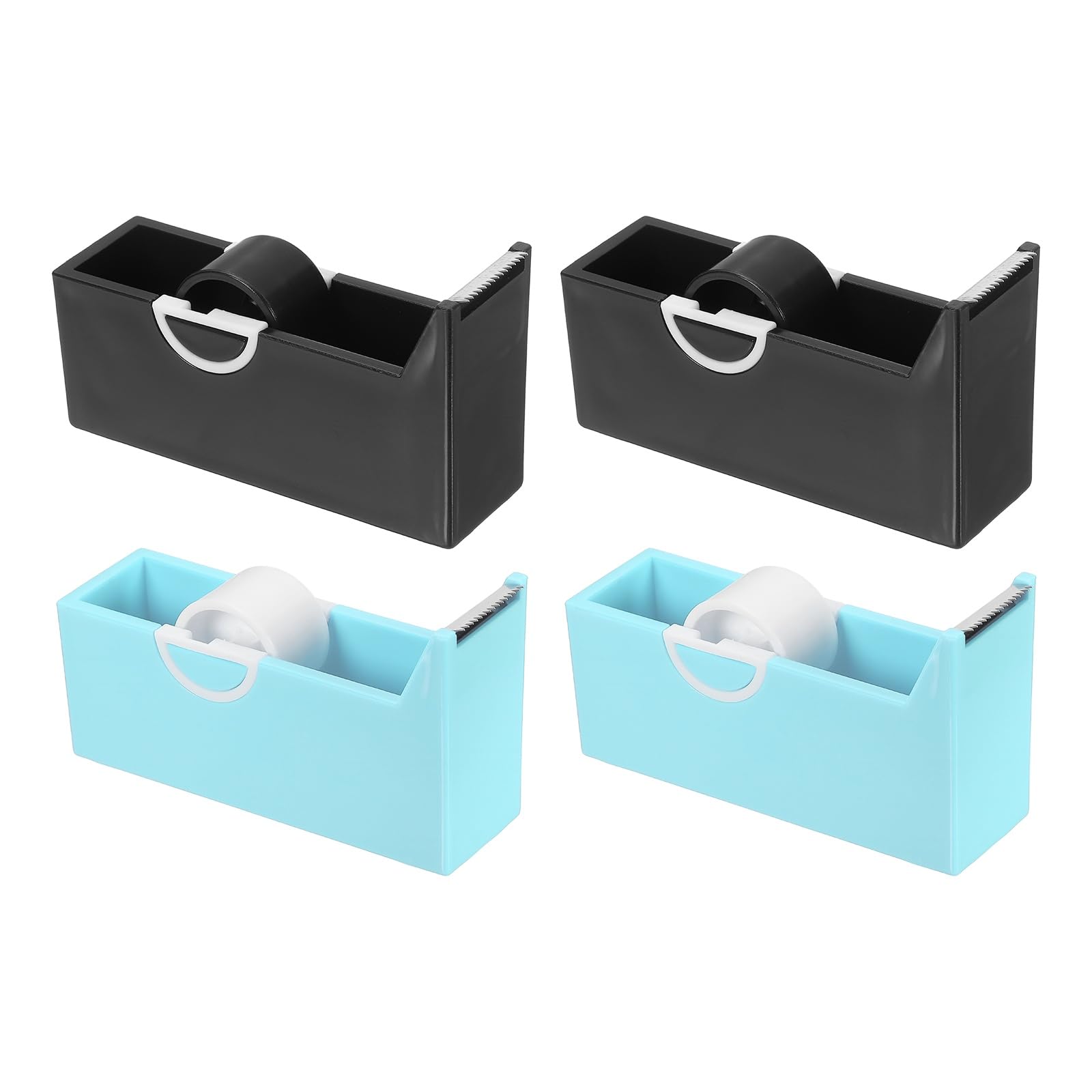 PATIKIL 4 Pack Tape Dispenser Desk, Small Desktop Tape Dispenser Cutter Holder for 17mm/0.65" Eyelash Tapes Rolls Desk Home Office Supplies, Black & Blue