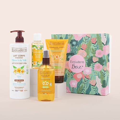 EVOLUDERM – Coffret Bain - Soins Corps - Monoï de Tahiti - 3 Produits + Gel Douche 100 ml OFFERT - Ingrédients d'Origine Naturelle - Végan - Idée Cadeau - Coffret cadeau (Jungle)