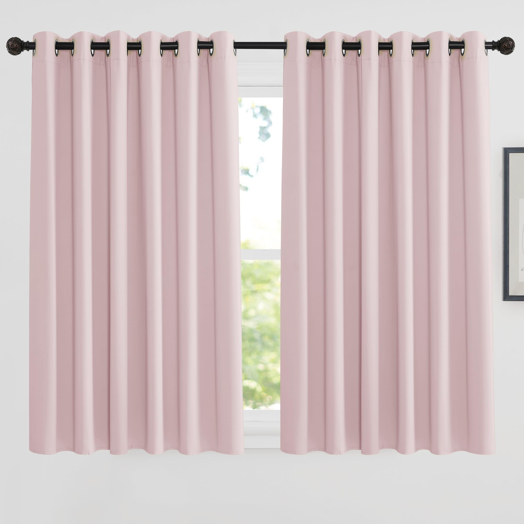 PONY DANCE Blackout Eyelet Curtains, Pink, 2 Panels, 90 x 63 Inch