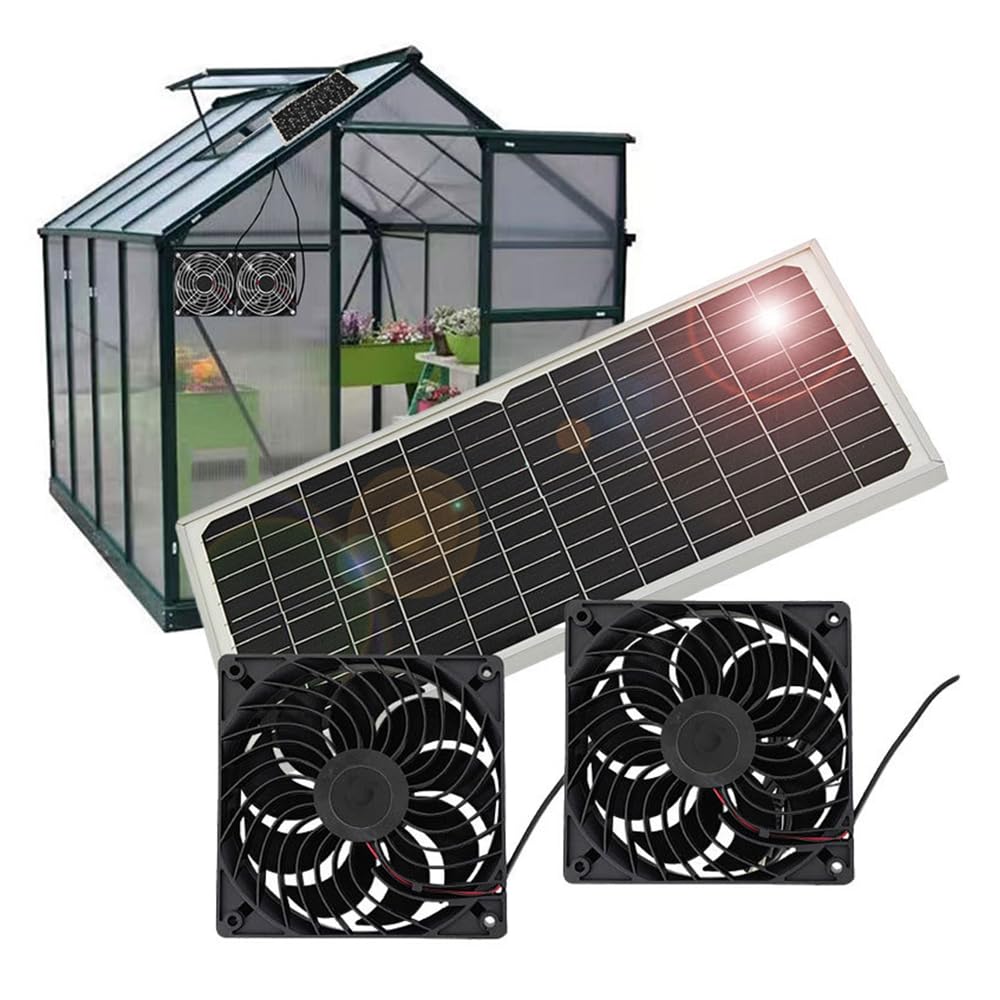 Lotvic Ventilatore solare, ventilatore solare da 16 W, kit di ventola a pannello solare, doppio ventilatore di scarico, ventilatore solare, per piccoli polli, serre, case per animali domestici, garage