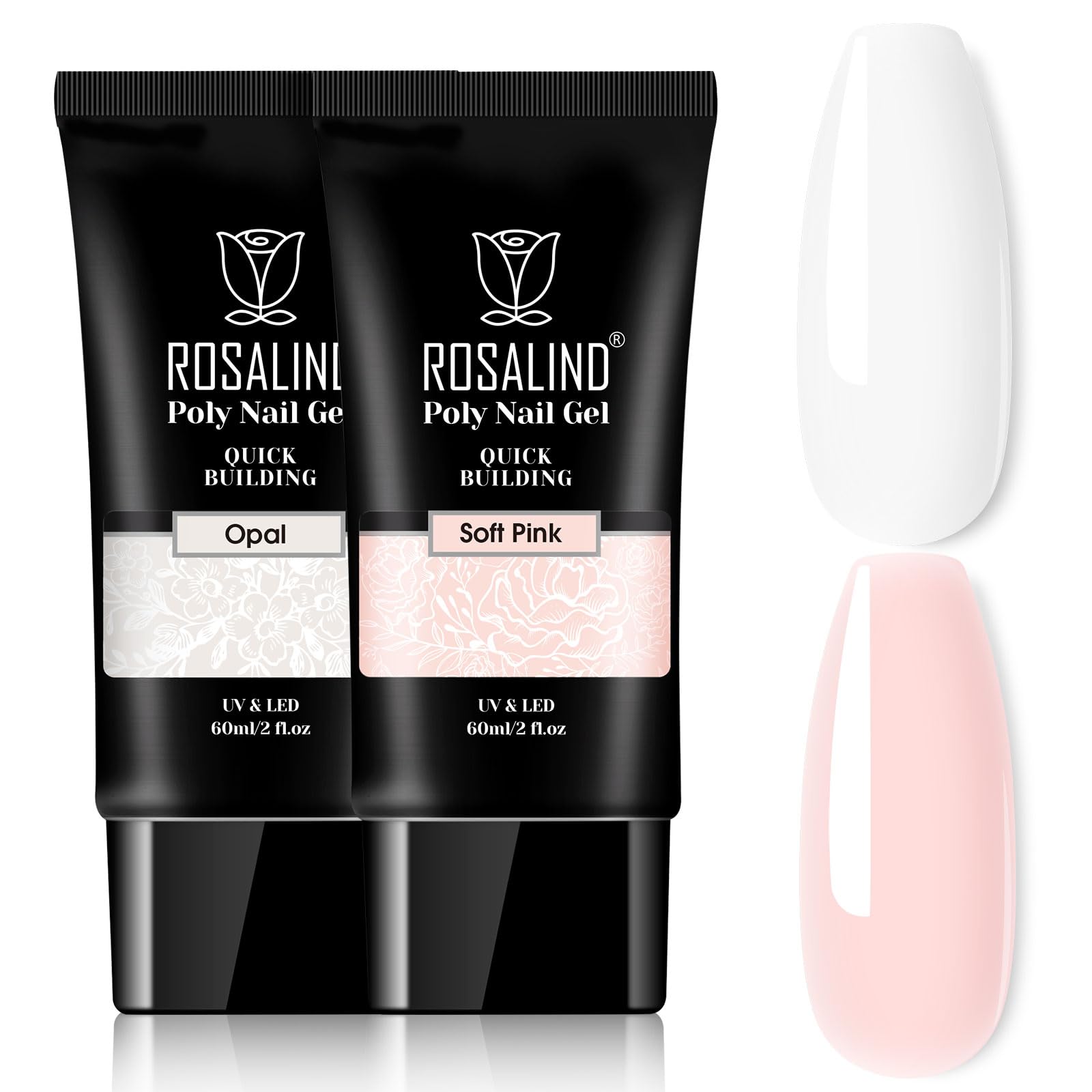 ROSALIND Rosa Bianco gel Unghie 2 Colori 60ml Pink White Acrylic Poly Nail Extention Estensione Smalti per Unghie Rapida Stampo Finger per Saloni Nail DIY