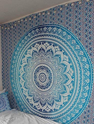 Madhu International Mandala Ombre (84" x 90", Blue)