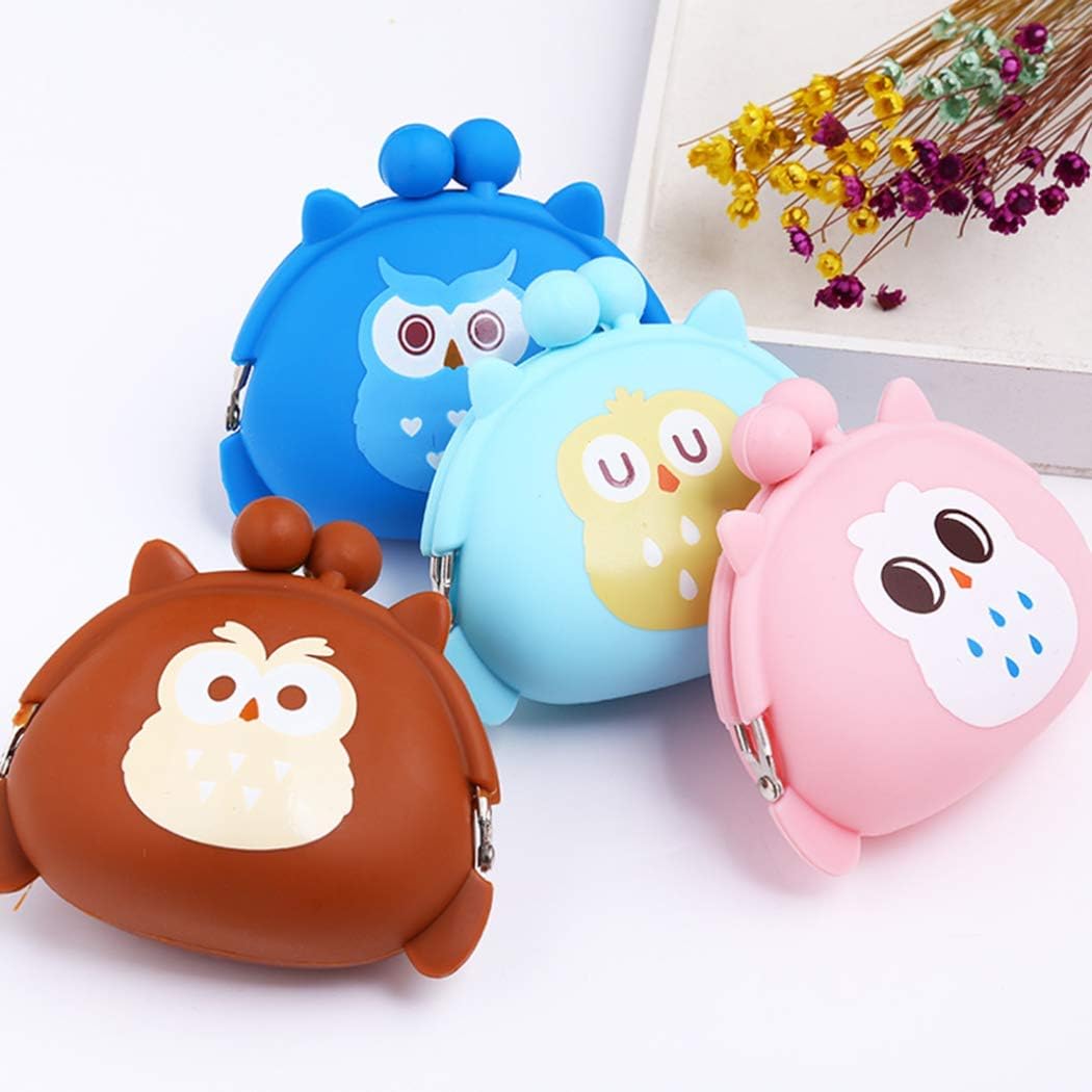 Women Girls Owl Silicone Jelly Wallet Coin Change Purse Key Pouch Pink+Blue+Green+Brown 4PCS