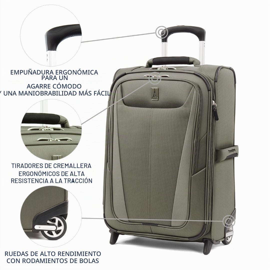 Travelpro Maxlite 5 Softside - Equipaje de Mano Vertical expandible de 2 Ruedas, Maleta Ligera, para Hombres y Mujeres, Color Verde Pizarra, 22 Pulgadas, Verde Pizarra, Carry-on 22-Inch, Maxlite 5