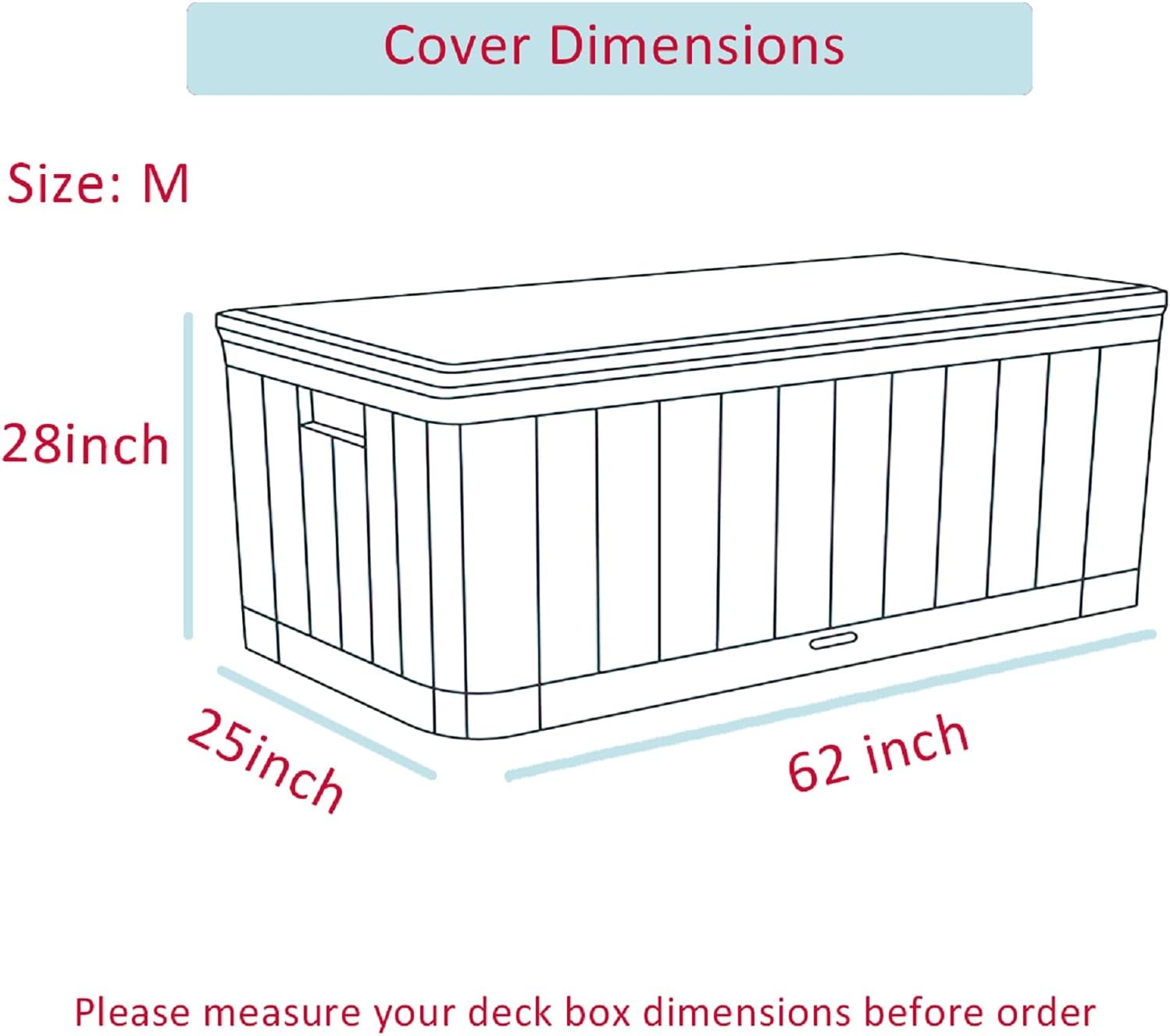Shieldo Deck Box Cover- Heavy Duty 600D Polyester Oxford Deck Box Cover to Protect Large Deck Box,100% Waterproof Deck Box Cover 62" L x 25" W x 28" H
