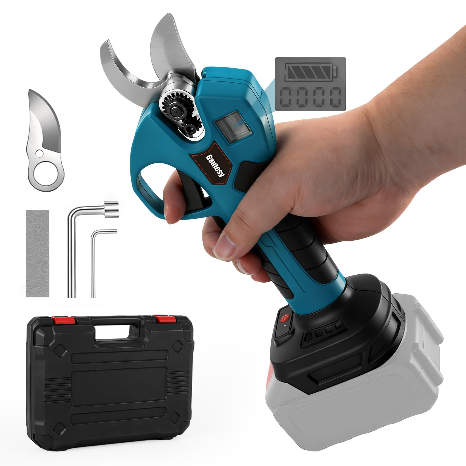 Cordless Pruning Shears for Makita 18V Battery,Electric Secateurs with 2 Gears,Digital Display, 40mm Max Cutting Diameter, Grinding Stone and Replacement Blades (No Battery)